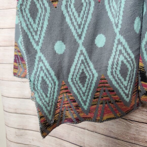 Andrade Open Cardigan Jacket Women's One Size Teal Aztec Print Cotton Polyester - Picture 7 of 14